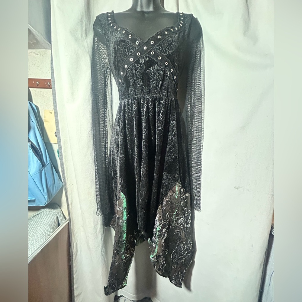 Festival style elegant Black, Emerald Green& Silver Long Sleeve Dress-